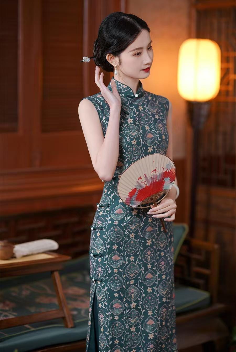Women's Floral Brocade Qipao Cheongsam Dress – additional product view