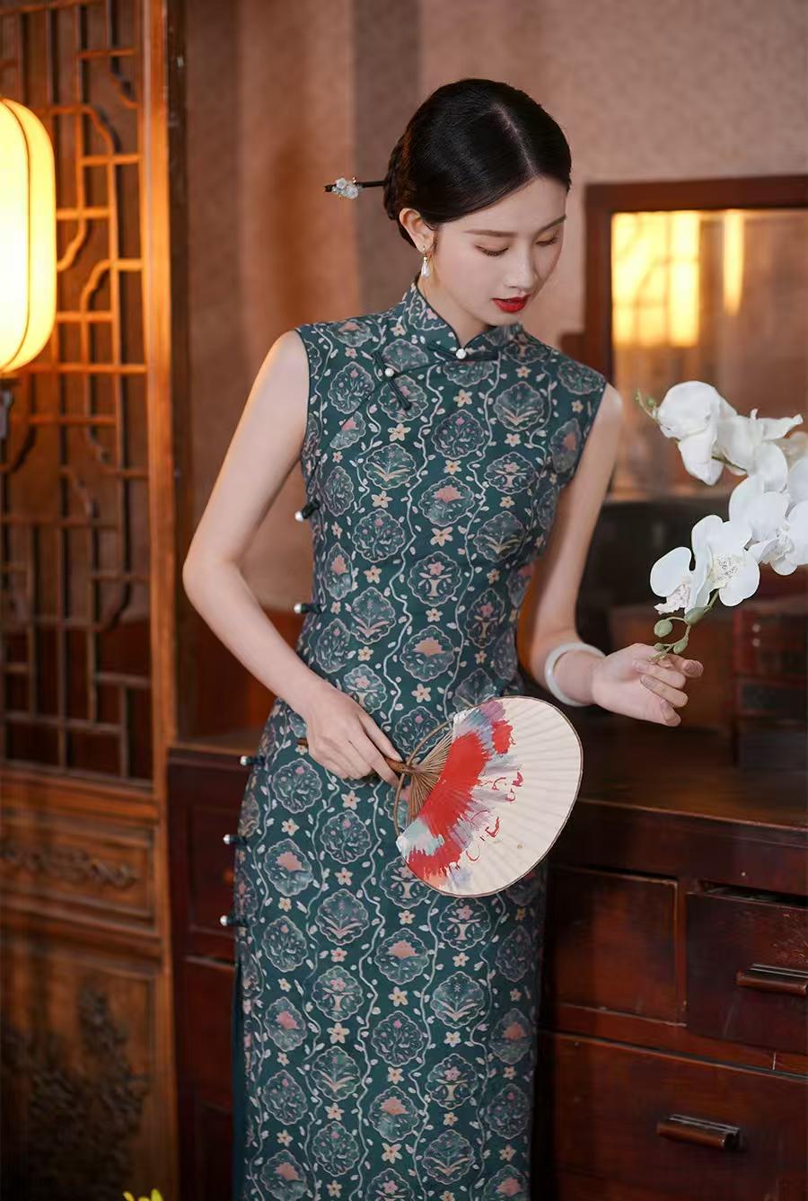 Women's Floral Brocade Qipao Cheongsam Dress – additional product view