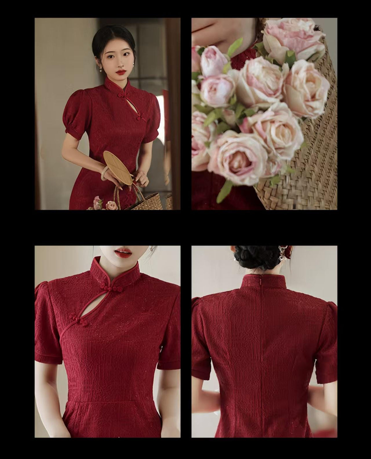 Women's Vintage Qipao Cheongsam Dress – Burgundy Mermaid – additional product view