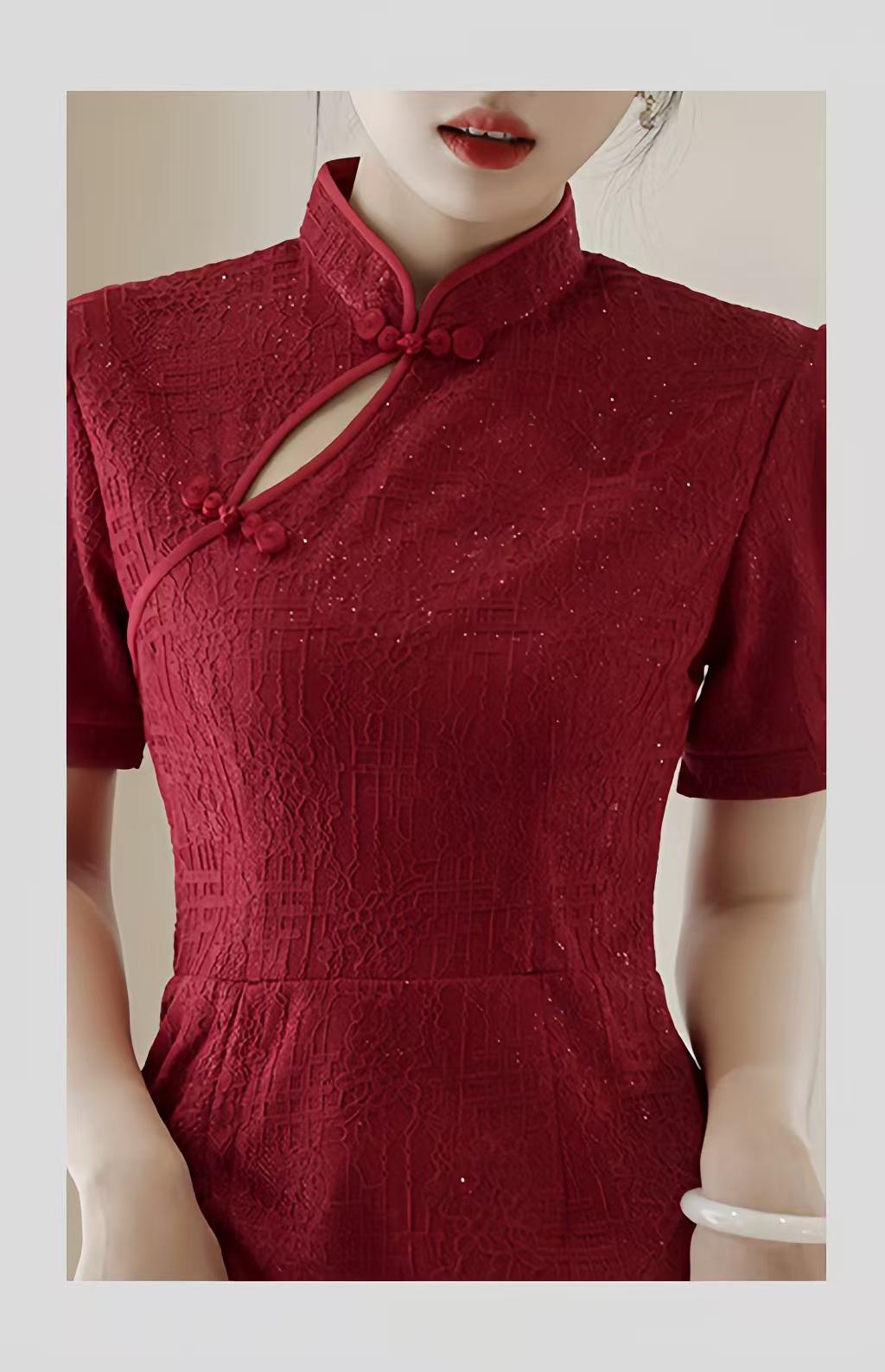 Women's Vintage Qipao Cheongsam Dress – Burgundy Mermaid – additional product view