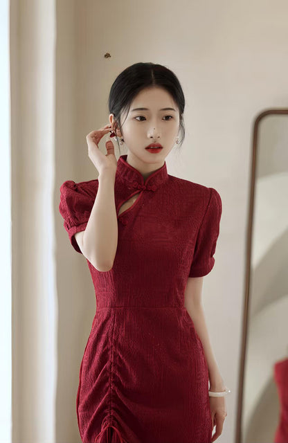 Women's Vintage Qipao Cheongsam Dress – Burgundy Mermaid – additional product view