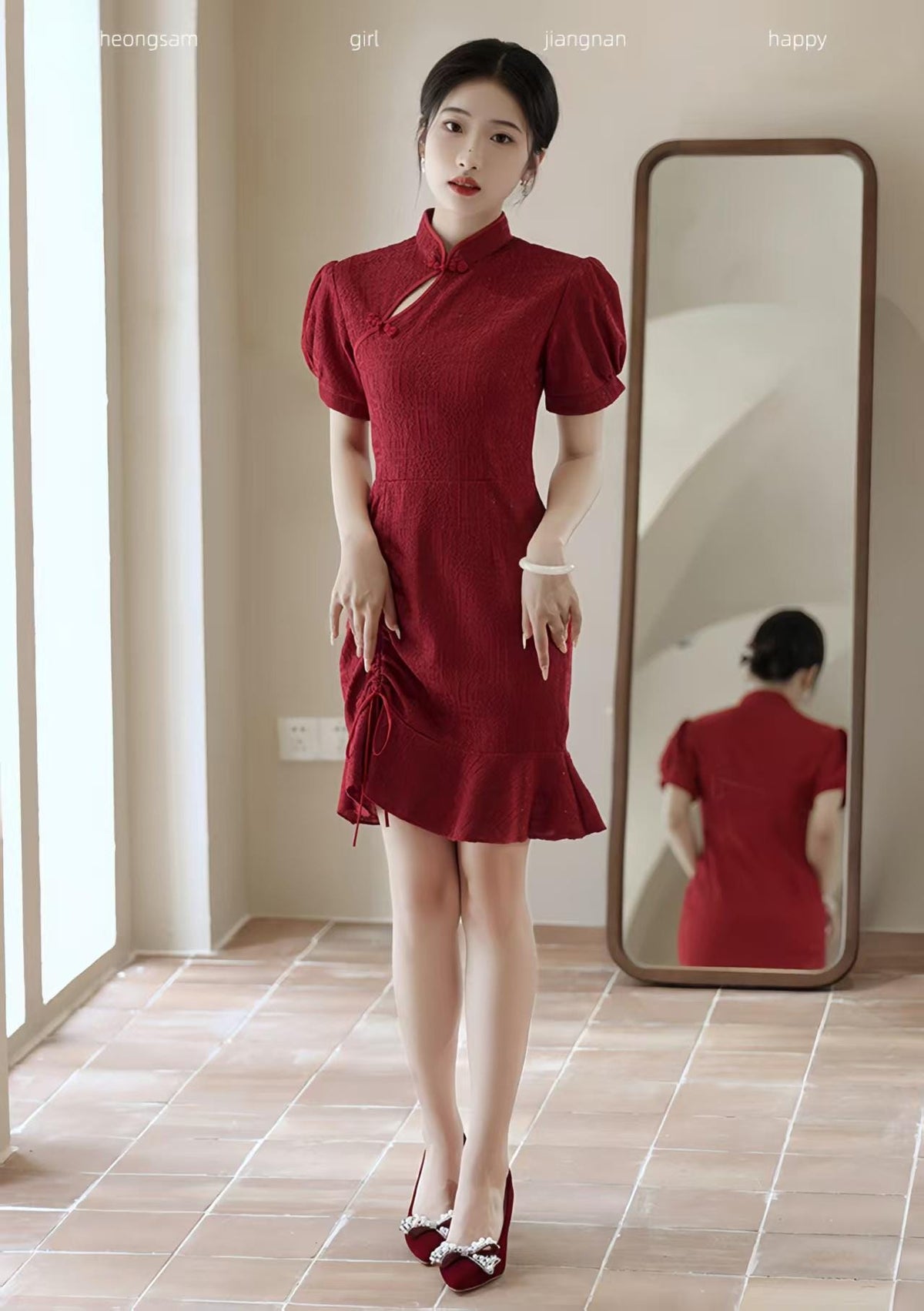 Women's Vintage Qipao Cheongsam Dress – Burgundy Mermaid – additional product view