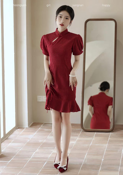Women's Vintage Qipao Cheongsam Dress – Burgundy Mermaid – additional product view