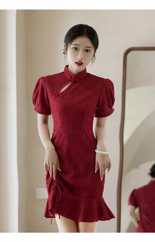 Women's Vintage Qipao Cheongsam Dress – Burgundy Mermaid