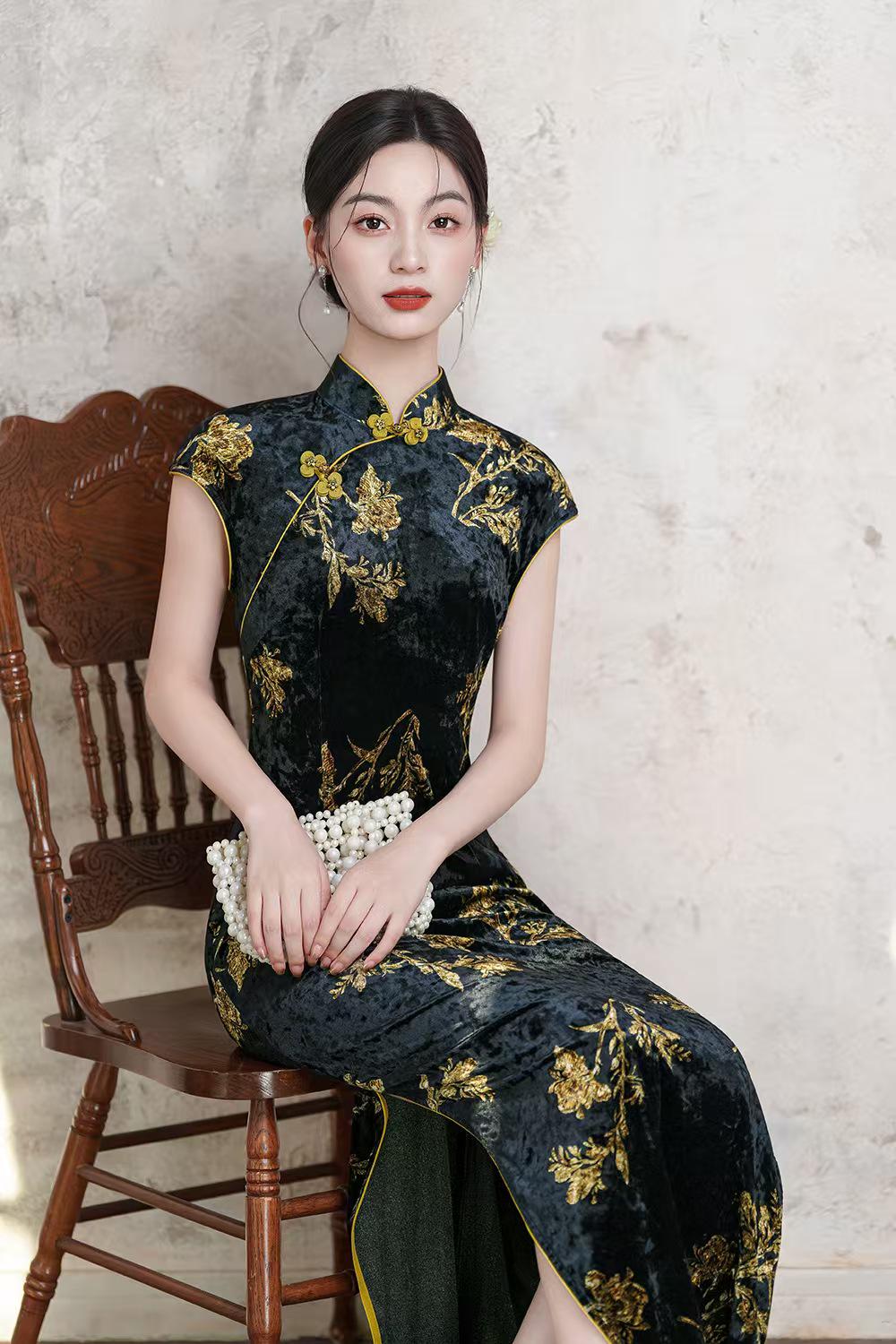 Women's Black Vintage Qipao Cheongsam Dress – additional product view