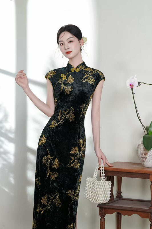 Women's Black Vintage Qipao Cheongsam Dress