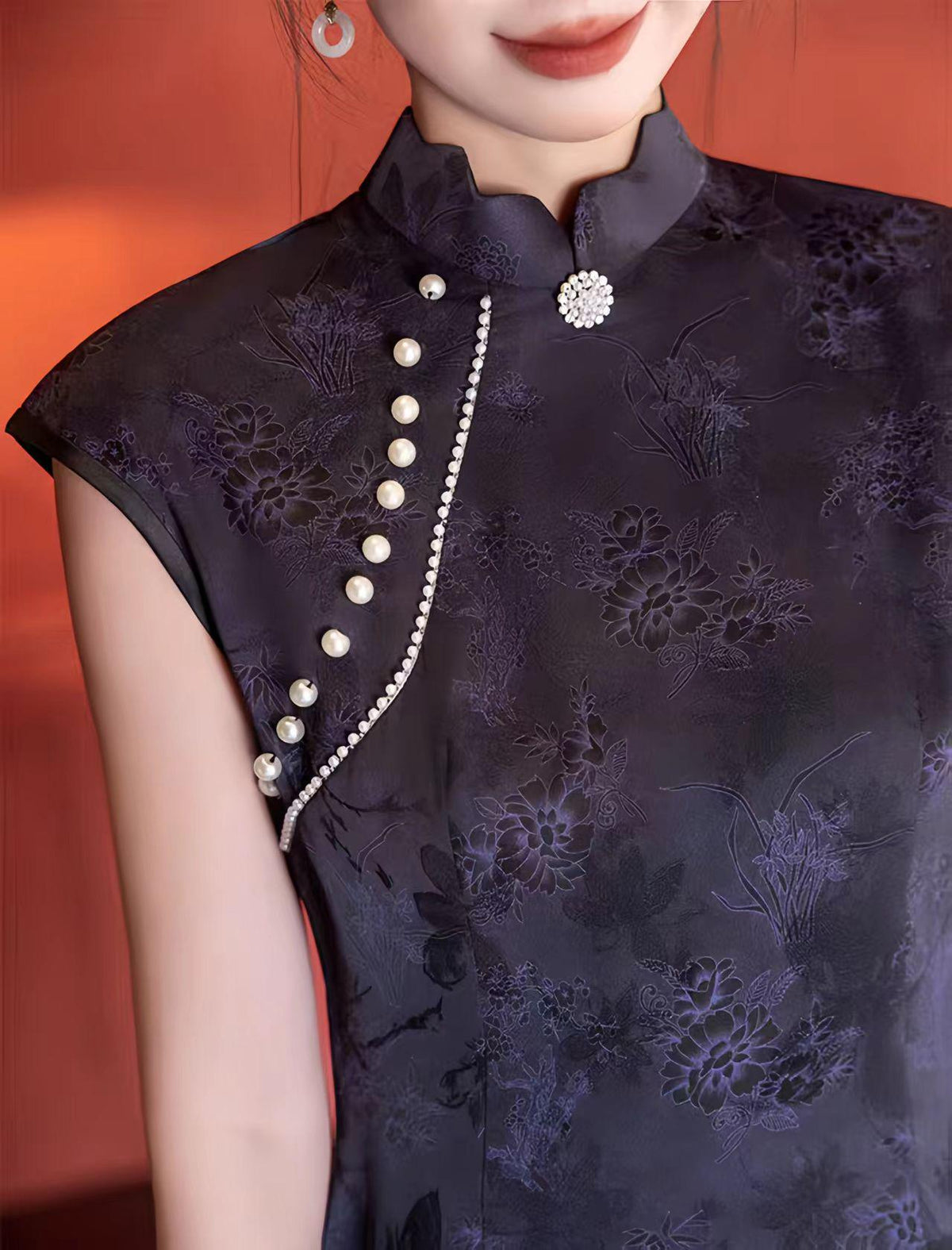 Women's Blue Vintage Qipao Cheongsam Dress – Midi – additional product view