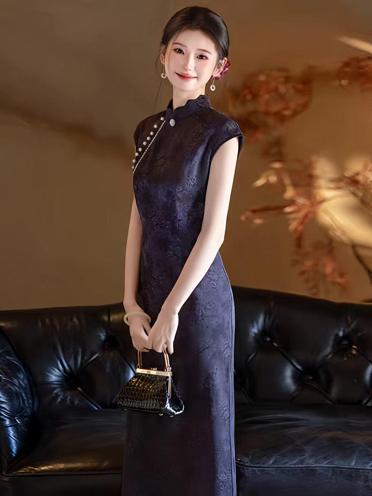 Women's Blue Vintage Qipao Cheongsam Dress – Midi – additional product view