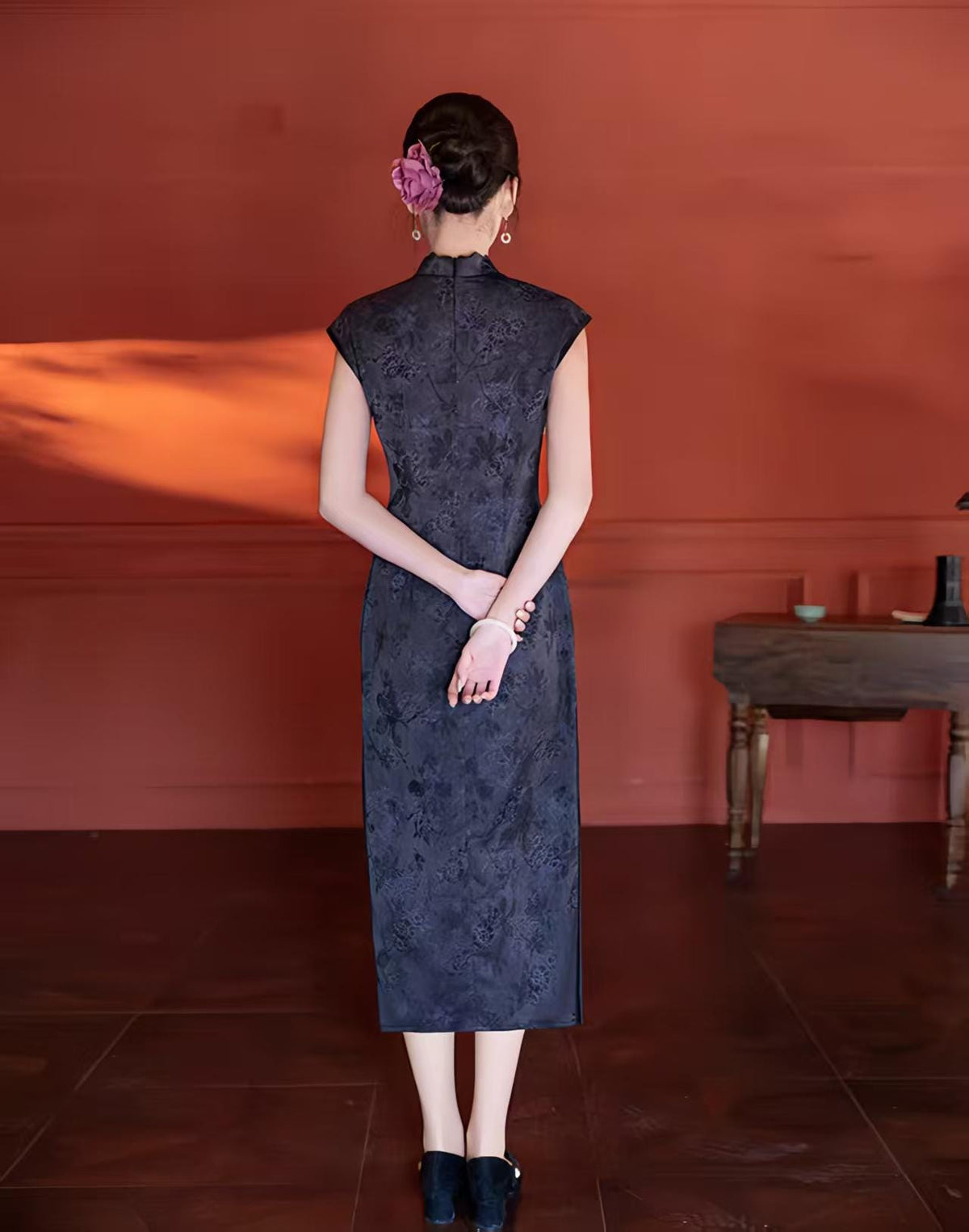Women's Blue Vintage Qipao Cheongsam Dress – Midi – additional product view