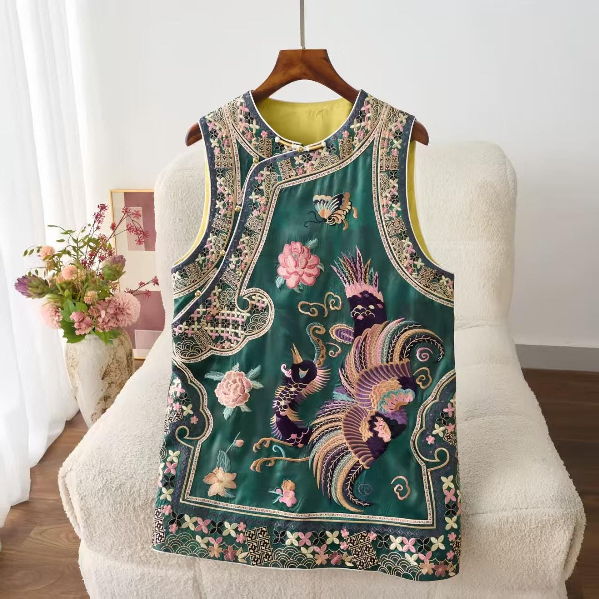 Women's Floral Embroidered Vintage Chinese Style Vest – Acetate Sleeveless – additional product view
