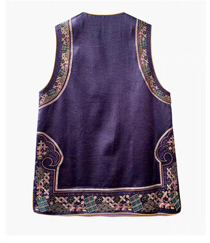 Women's Floral Embroidered Vintage Chinese Style Vest – Acetate Sleeveless – additional product view