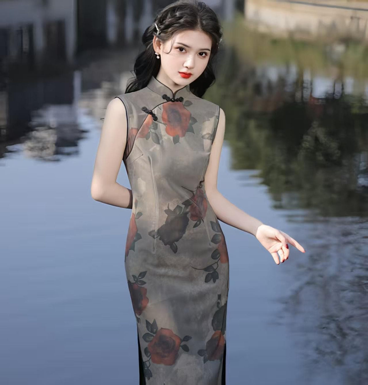 Women's Pink Floral Qipao Cheongsam Dress