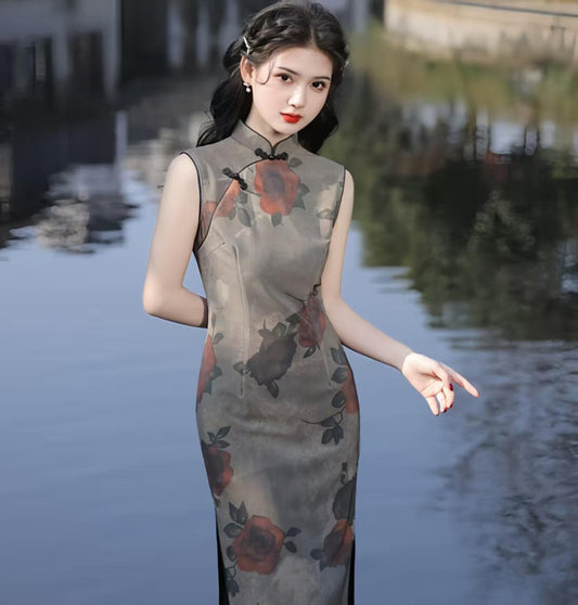 Women's Pink Floral Qipao Cheongsam Dress