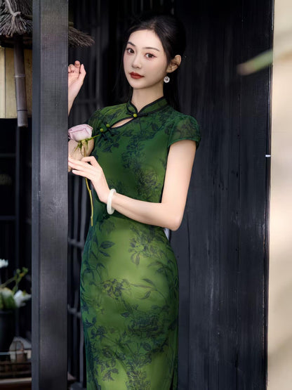 Women's Green Elegant Qipao Cheongsam Dress – Maxi – additional product view