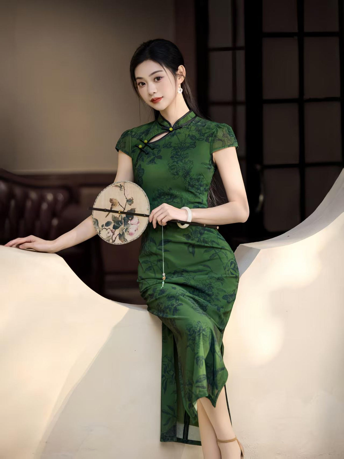 Women's Green Elegant Qipao Cheongsam Dress – Maxi – additional product view