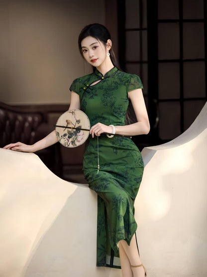Women's Green Elegant Qipao Cheongsam Dress – Maxi – additional product view
