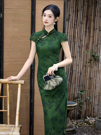 Women's Green Elegant Qipao Cheongsam Dress – Maxi – additional product view