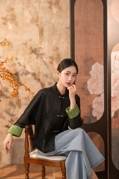 Women's Green Vintage Chinese Tang Jacket – additional product view