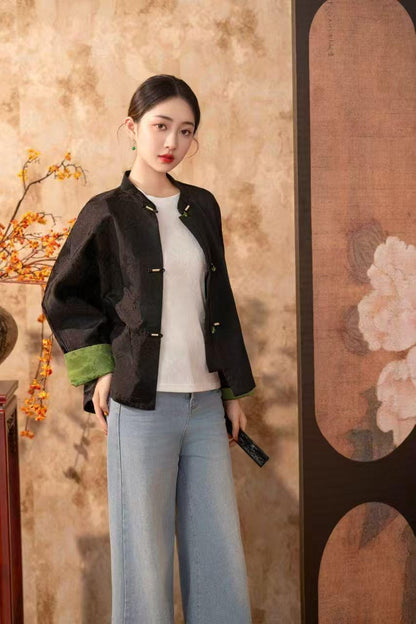 Women's Green Vintage Chinese Tang Jacket – additional product view