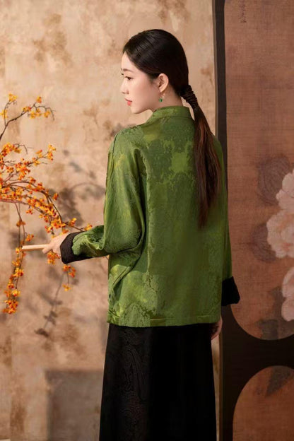 Women's Green Vintage Chinese Tang Jacket – additional product view