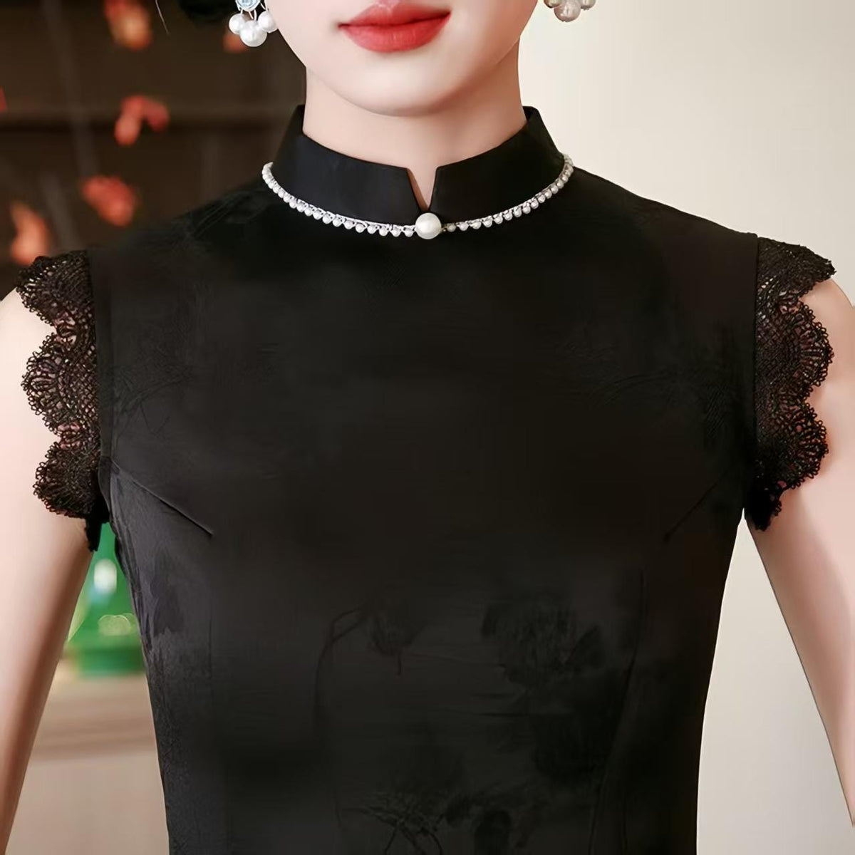 Women's Black Vintage Qipao Cheongsam Dress – Midi Fitted – additional product view