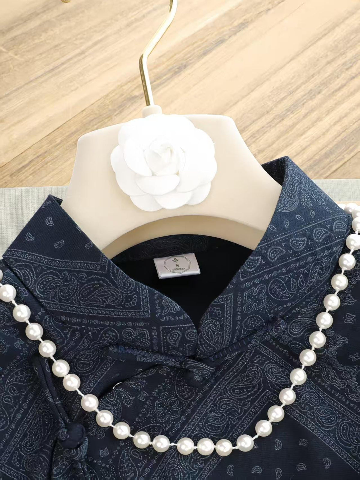 Women's Blue Vintage Qipao Cheongsam Dress – Half Sleeve – additional product view