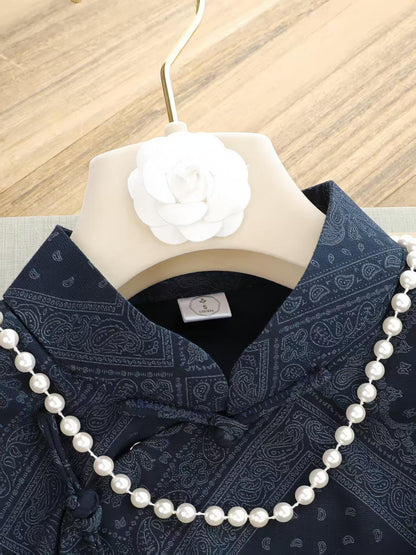 Women's Blue Vintage Qipao Cheongsam Dress – Half Sleeve – additional product view