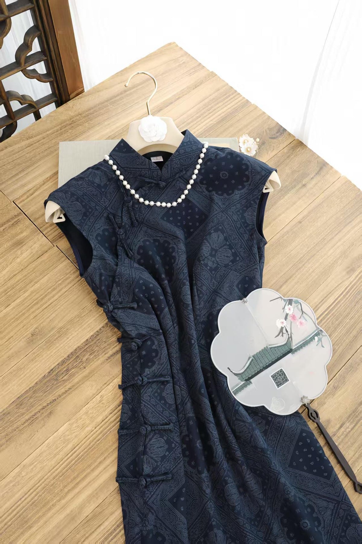 Women's Blue Vintage Qipao Cheongsam Dress – Half Sleeve – additional product view