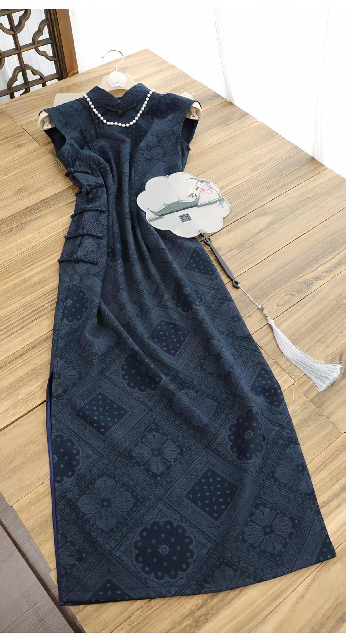 Women's Blue Vintage Qipao Cheongsam Dress – Half Sleeve – additional product view