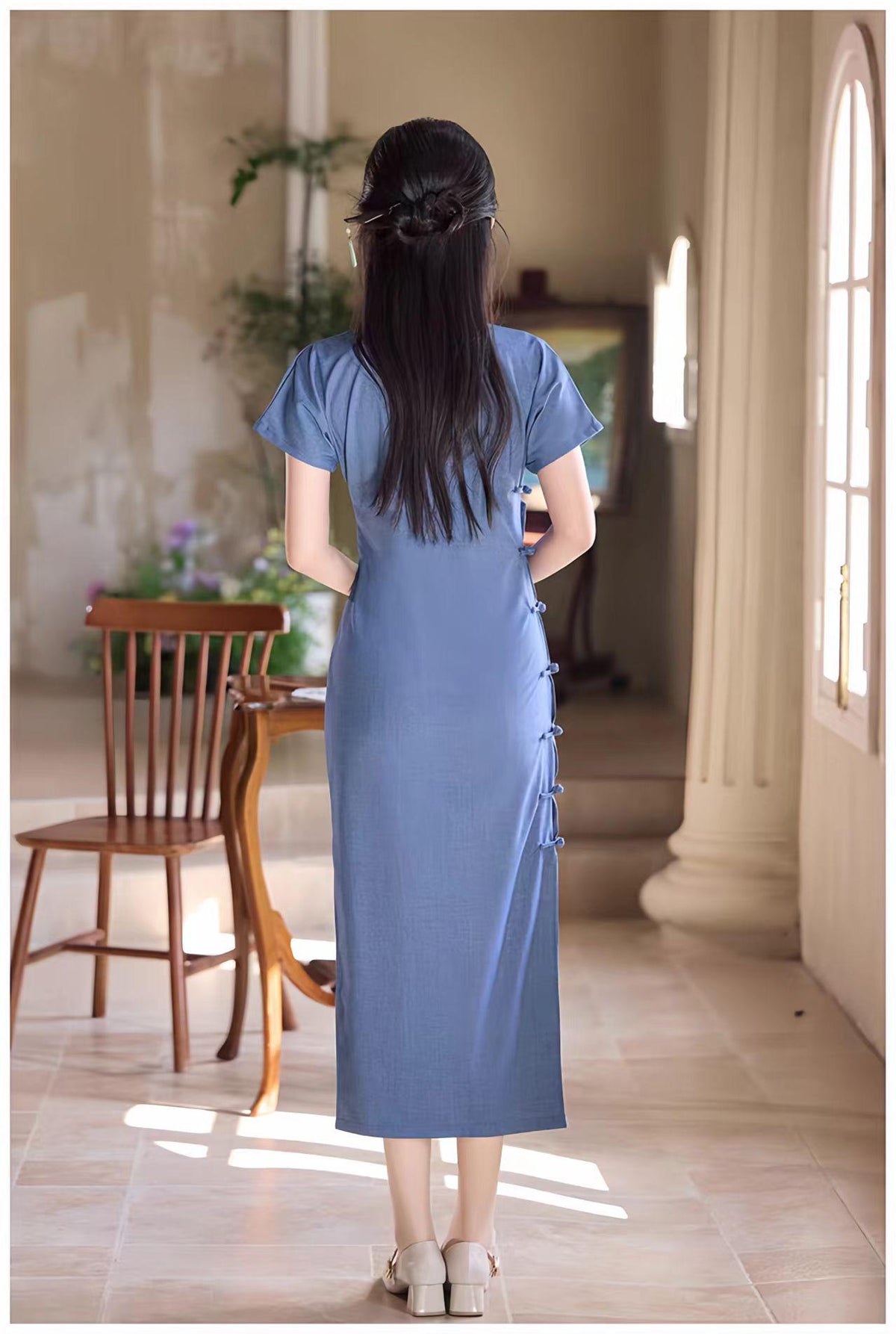 Women's Vintage Qipao Cheongsam Dress – Midi Fitted – additional product view