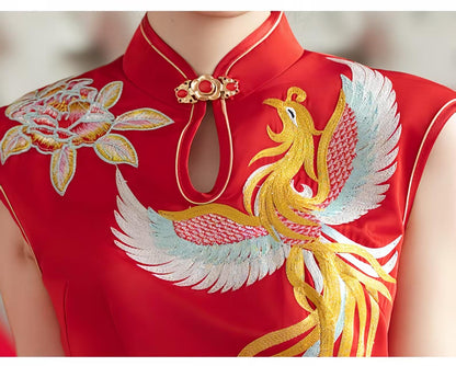 Women's Red Embroidered Qipao Cheongsam Dress – additional product view