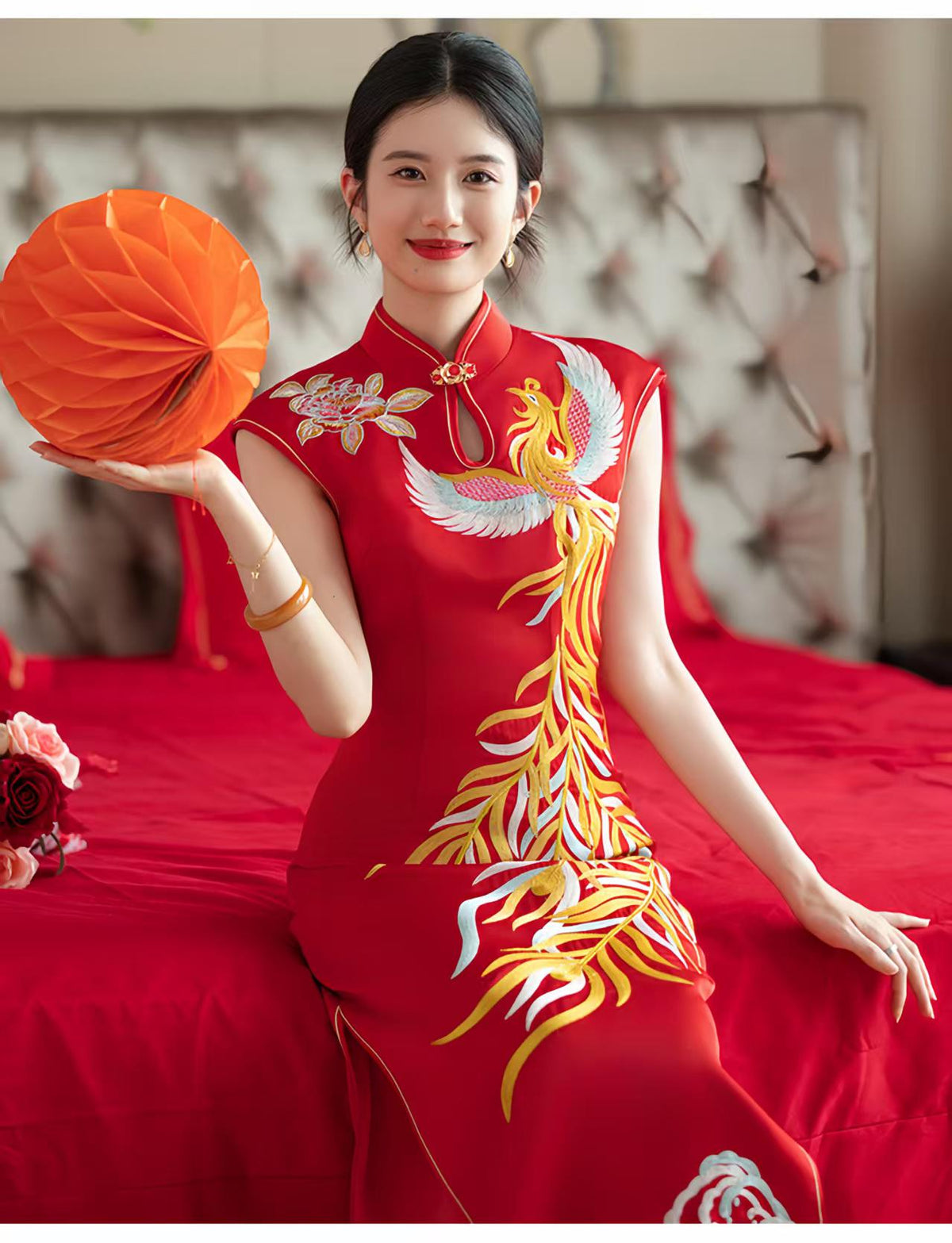 Women's Red Embroidered Qipao Cheongsam Dress – additional product view