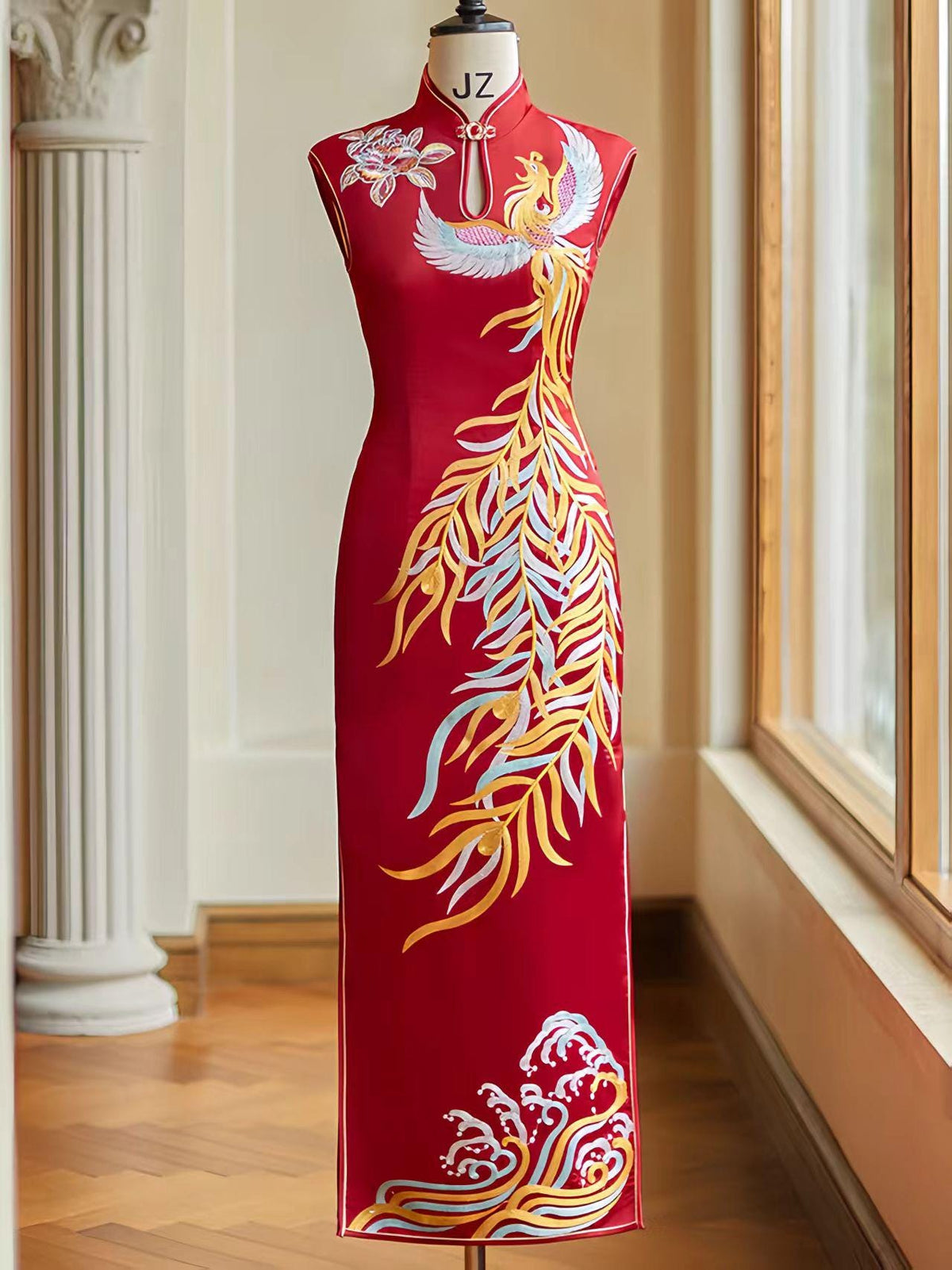 Women's Red Embroidered Qipao Cheongsam Dress – additional product view