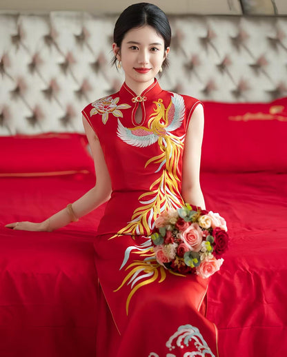 Women's Red Embroidered Qipao Cheongsam Dress