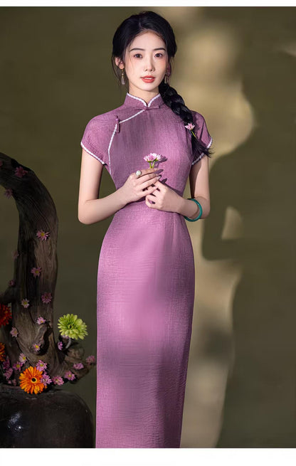 Women's Vintage Qipao Cheongsam Dress – Mandarin Collar Maxi Fitted – additional product view
