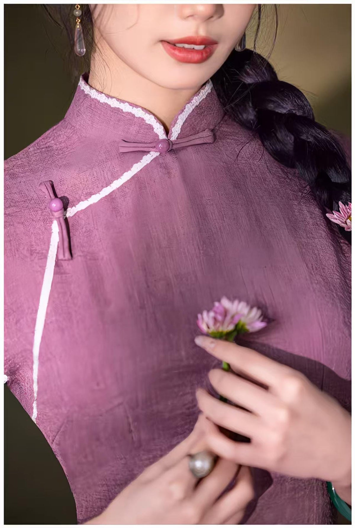Women's Vintage Qipao Cheongsam Dress – Mandarin Collar Maxi Fitted – additional product view