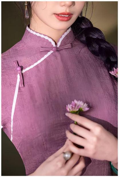 Women's Vintage Qipao Cheongsam Dress – Mandarin Collar Maxi Fitted – additional product view