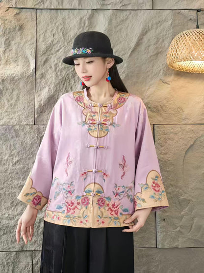 Women's Floral Satin Chinese Tang Jacket – additional product view
