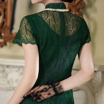 Women's Green Vintage Qipao Cheongsam Dress – Maxi Fitted – additional product view