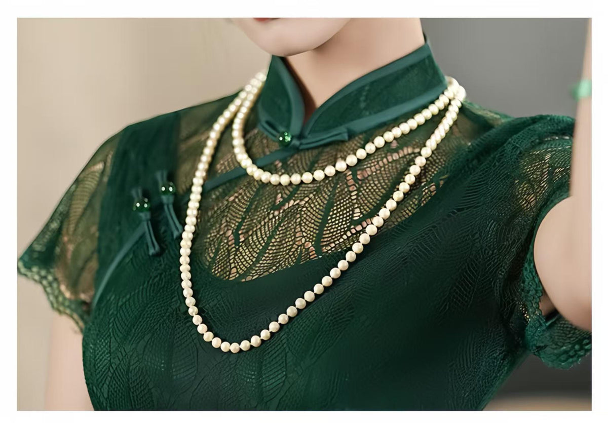 Women's Green Vintage Qipao Cheongsam Dress – Maxi Fitted – additional product view