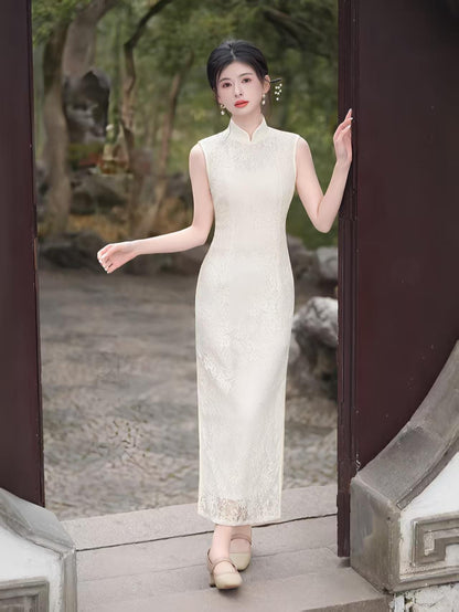 Women's White Vintage Modern Chinese Two-Piece Set – additional product view