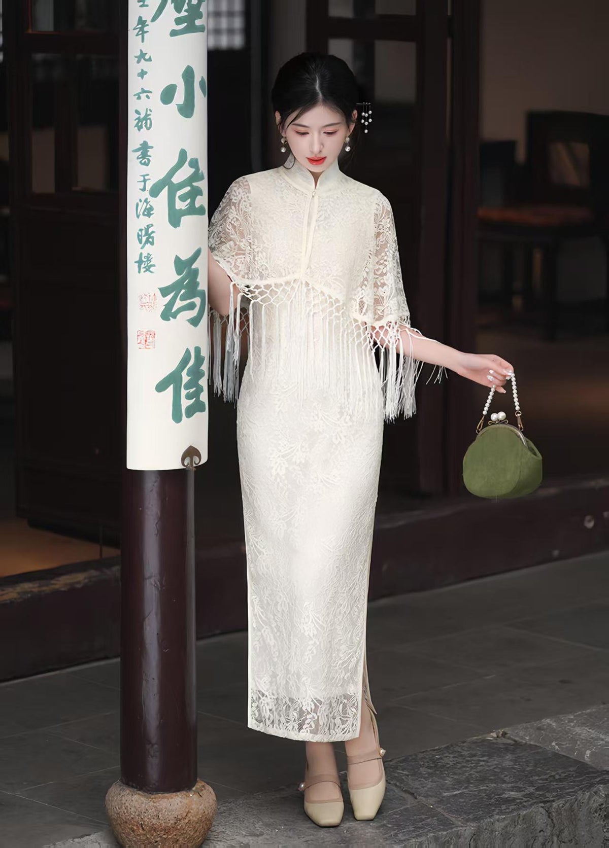 Women's White Vintage Modern Chinese Two-Piece Set – additional product view