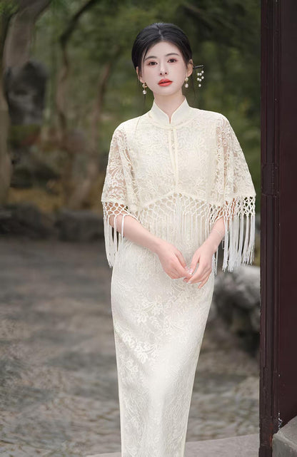 Women's White Vintage Modern Chinese Two-Piece Set – additional product view