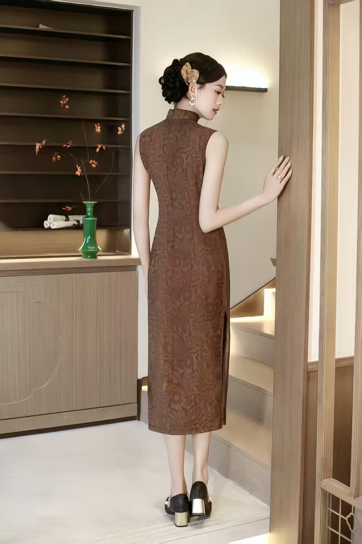 Women's Vintage Qipao Cheongsam Dress – Jacquard Maxi Fitted – additional product view
