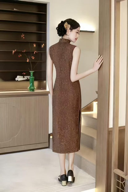 Women's Vintage Qipao Cheongsam Dress – Jacquard Maxi Fitted – additional product view