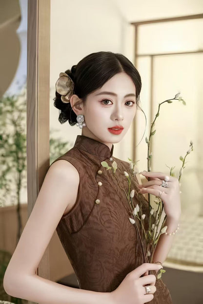 Women's Vintage Qipao Cheongsam Dress – Jacquard Maxi Fitted – additional product view