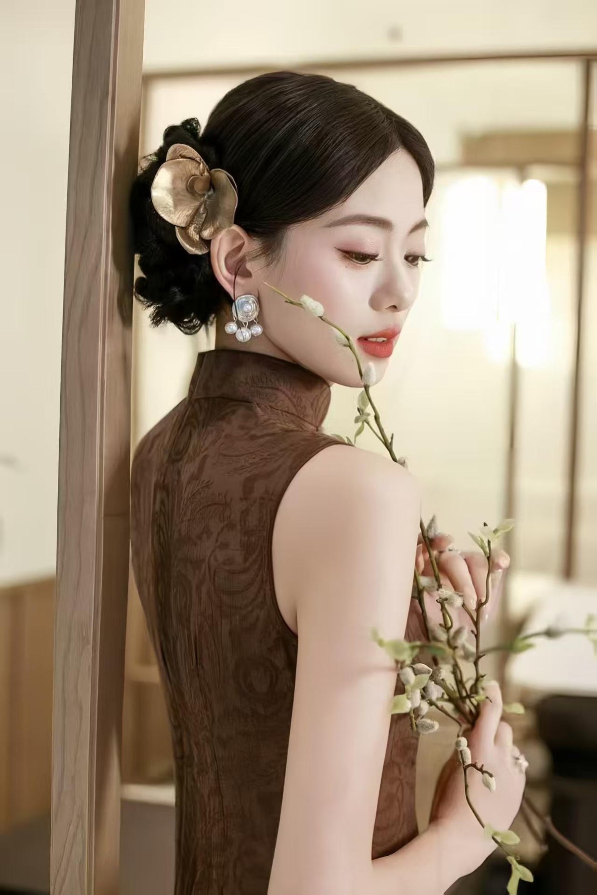 Women's Vintage Qipao Cheongsam Dress – Jacquard Maxi Fitted – additional product view