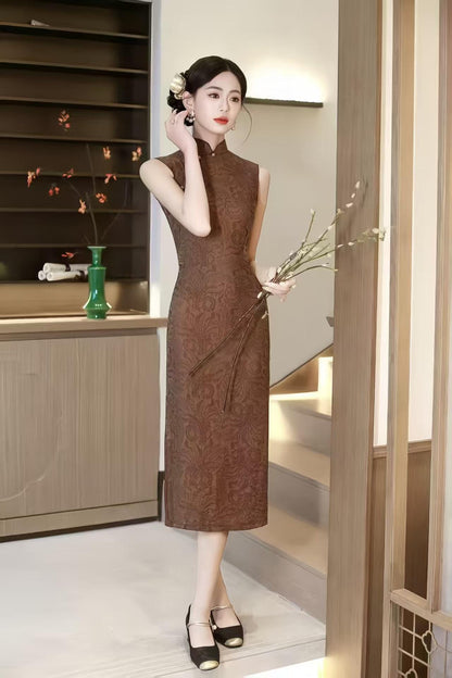Women's Vintage Qipao Cheongsam Dress – Jacquard Maxi Fitted – additional product view