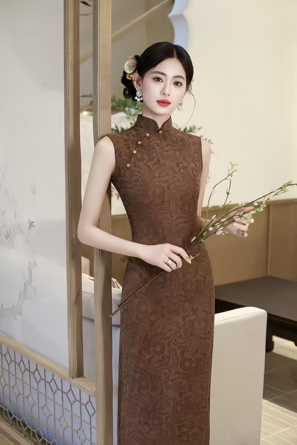 Women's Vintage Qipao Cheongsam Dress – Jacquard Maxi Fitted – additional product view