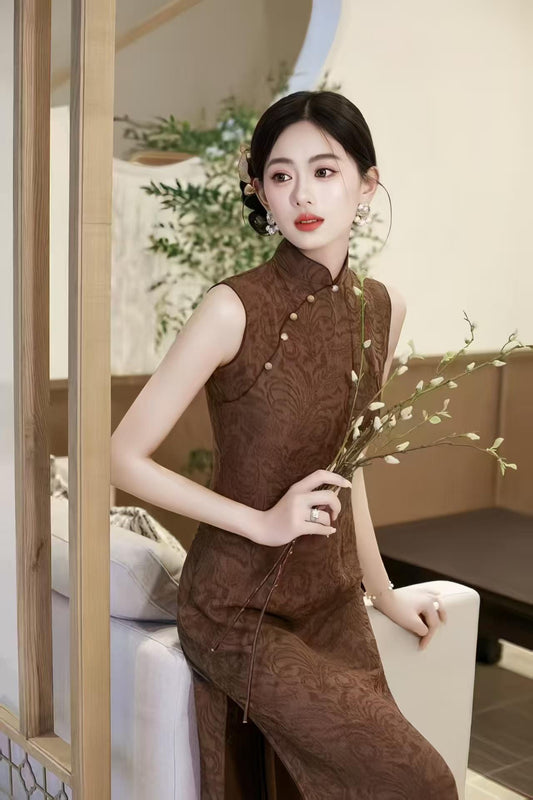 Women's Vintage Qipao Cheongsam Dress – Jacquard Maxi Fitted